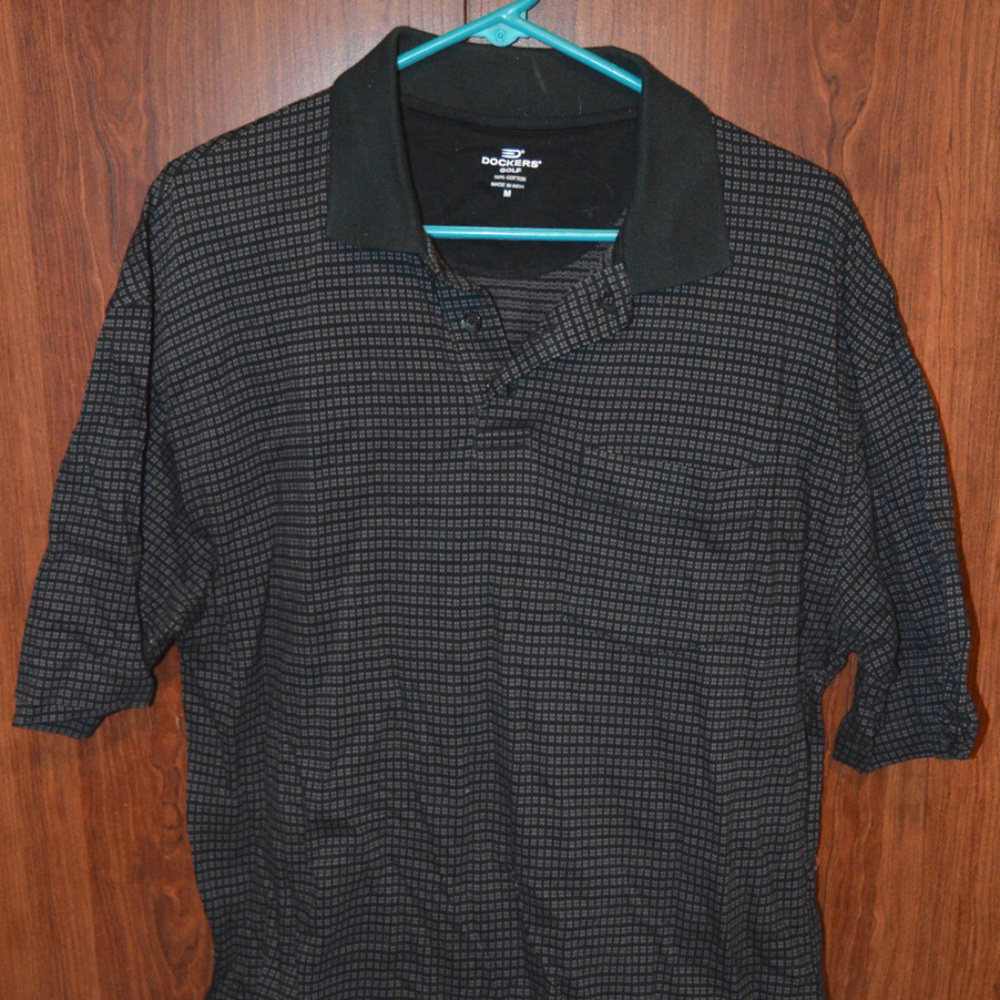 Dockers Golf Size M Polo Golf Shirt Black Check